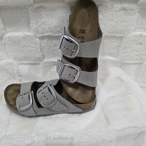 Birkenstock Women's Sandals in Light Gray with Dual Buckles